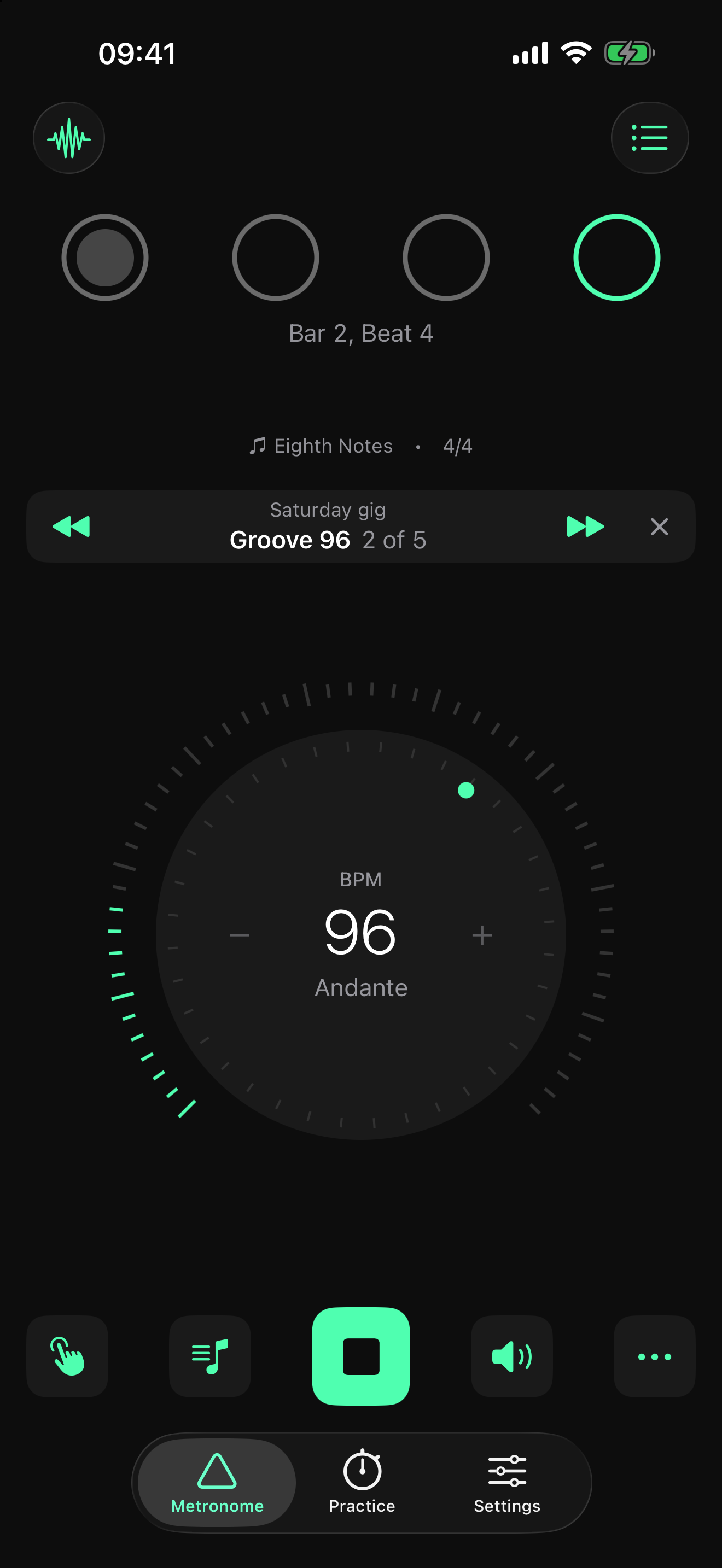 Metronome playing a collection with previous and next buttons
