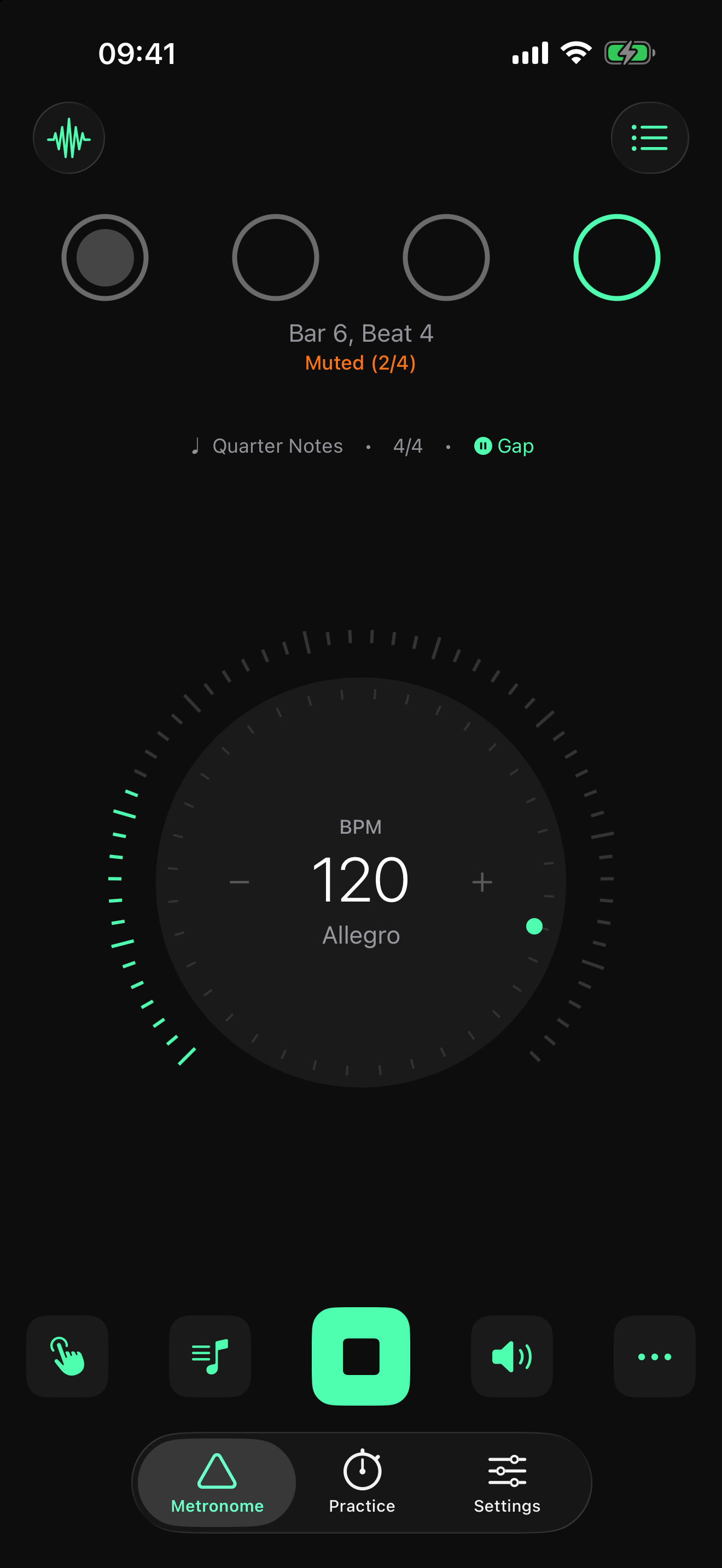 Metronome with the Gap Trainer in a muted bar