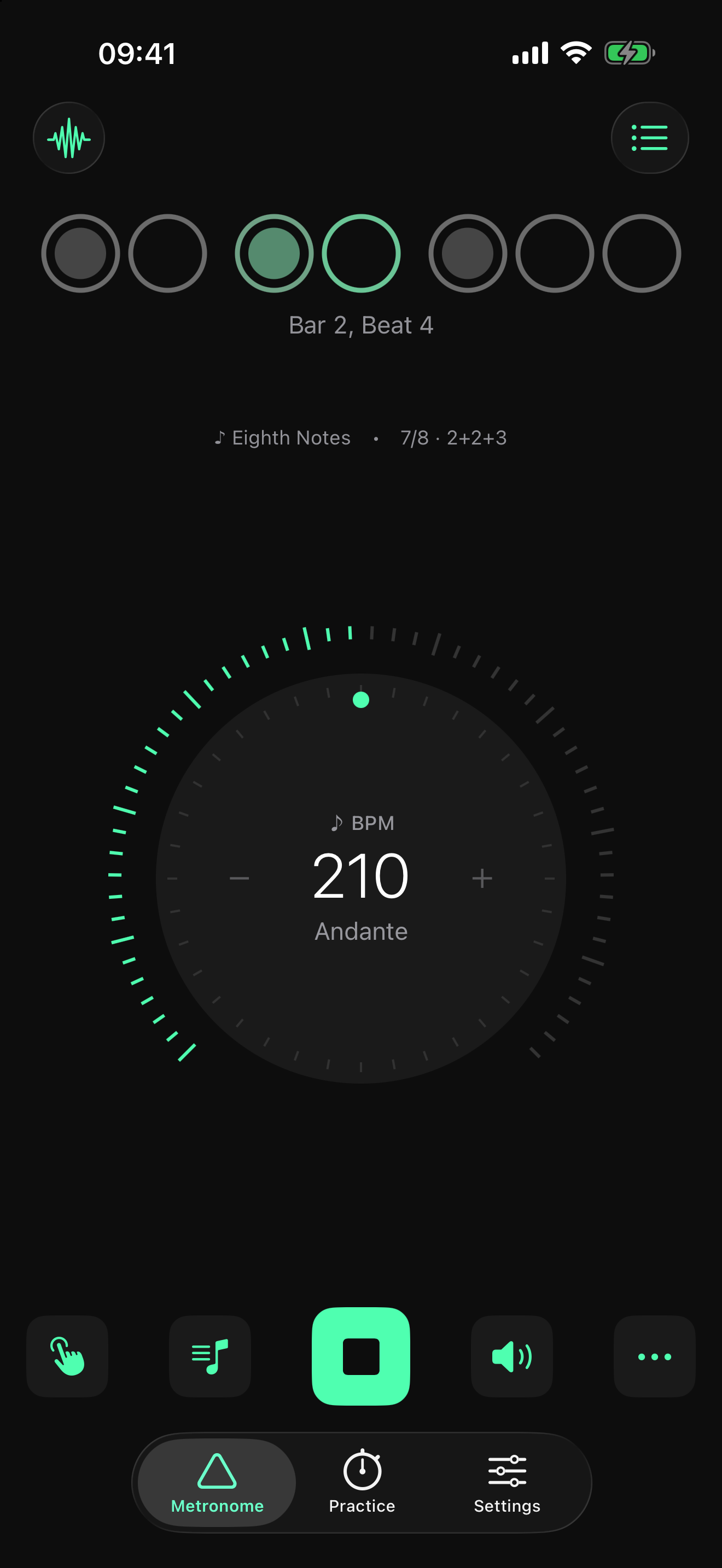 Metronome in 7/8 with beats grouped 2+2+3