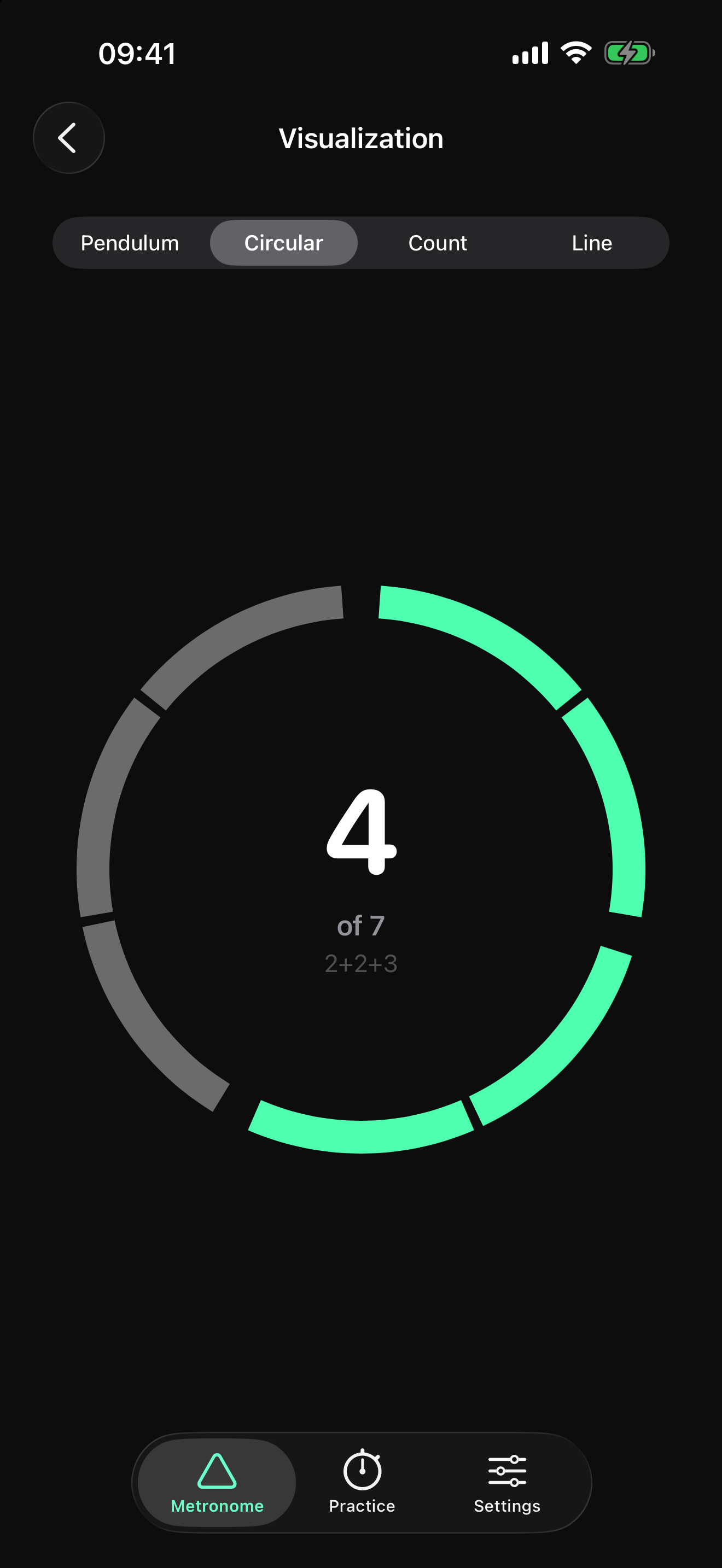 Circular visualization in 7/8 with gaps between the accent groups